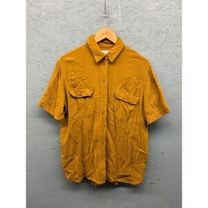 Madewell Button‎ Shirt Women's Medium Mustard Short Sleeve Gauze Cotton Collared